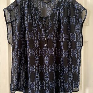 Banana Republic Black Sheer Blouse with Blue Abstract Print